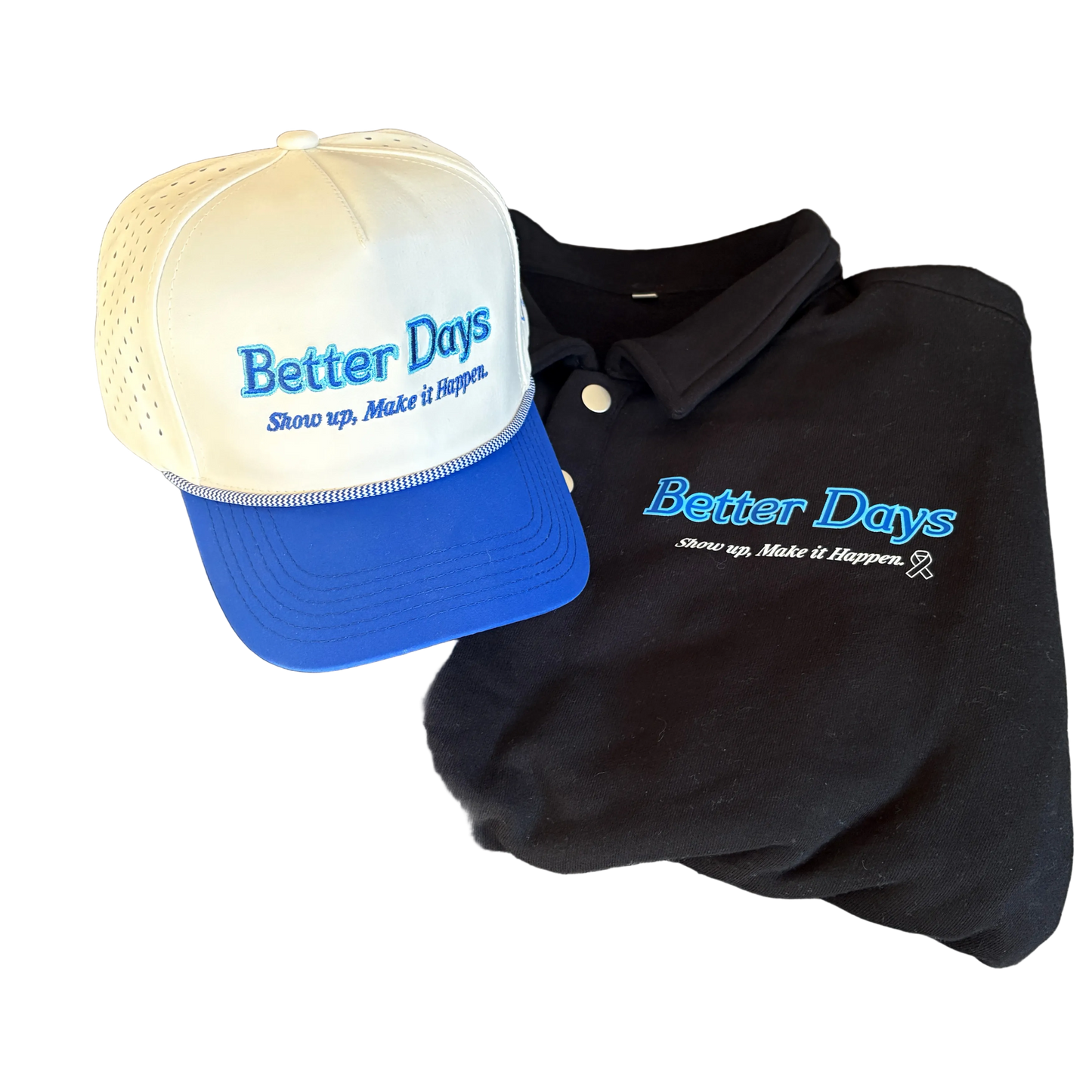 ODMPOD Show Up Heavyweight Polo Sweatshirt in navy, featuring a classic polo collar and embroidered logo on the chest.