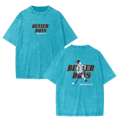 Youth ODMPOD Roller Club T-shirt in black with colorful roller skate graphic, casual fit, and soft cotton fabric.