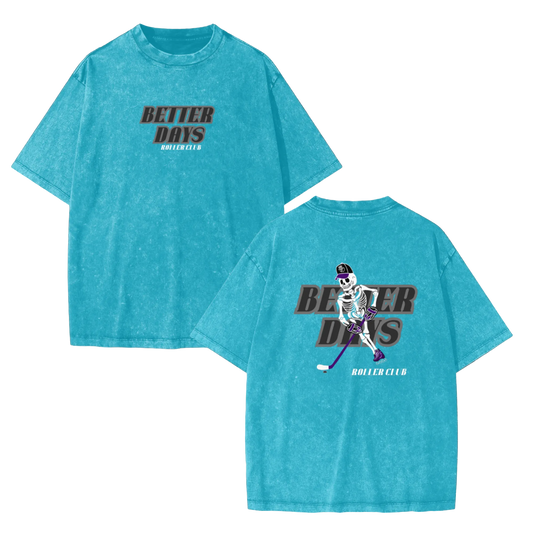 Youth ODMPOD Roller Club T-shirt in black with colorful roller skate graphic, casual fit, and soft cotton fabric.
