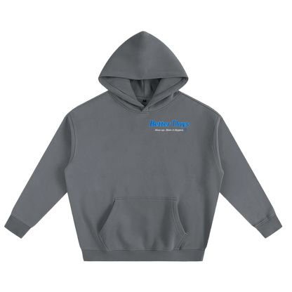 ODMPOD Show Up oversized comfort hoodie in light gray with a relaxed fit and front pocket, perfect for casual wear.