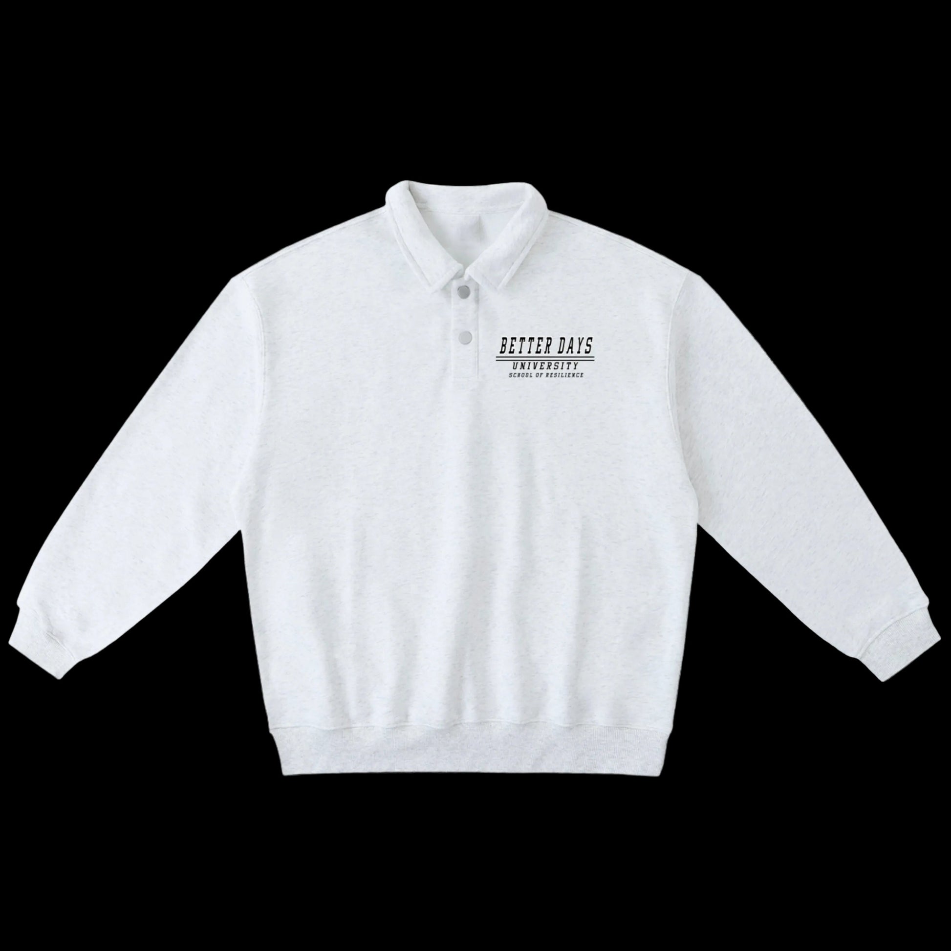 ODMPOD BDU Heavyweight Polo Sweatshirt showing front view with ribbed collar and cuffs in dark color