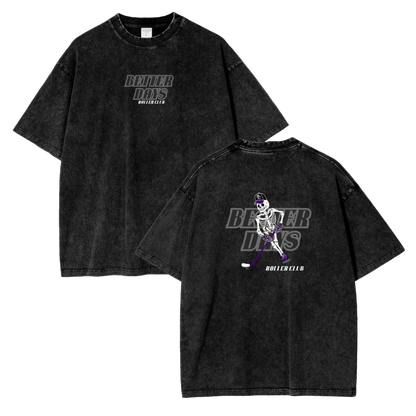 Black ODMPOD Roller Club T-Shirt with bold graphic design on front, casual fit, and short sleeves.