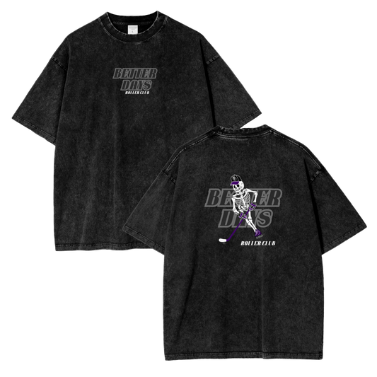 Black ODMPOD Roller Club T-Shirt with bold graphic design on front, casual fit, and short sleeves.