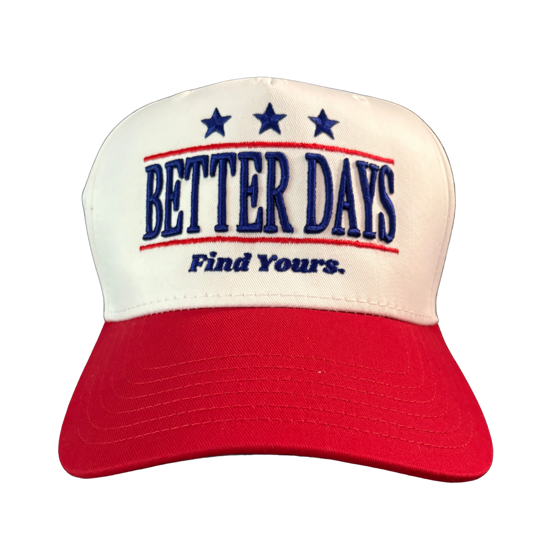 Better Days Company Find Yours hat in natural fabric with embroidered message, casual style, and adjustable strap.