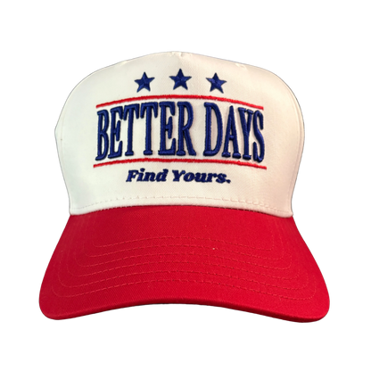 Better Days Company Find Yours hat in natural fabric with embroidered message, casual style, and adjustable strap.