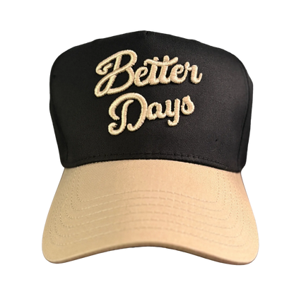 Better Days Company Long Island Gold Standard Hat with adjustable strap and classic design, shown in black.