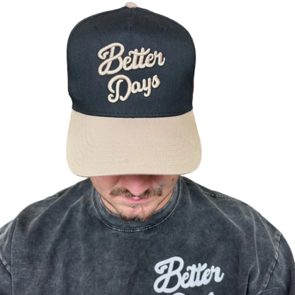Better Days Company Long Island gold standard hat featuring a classic style with a gold emblem on the front.