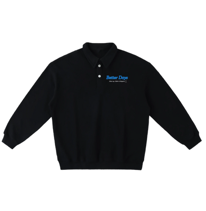 ODMPOD Show Up Heavyweight Polo Sweatshirt in navy, featuring a classic polo collar and logo embroidery on the chest.